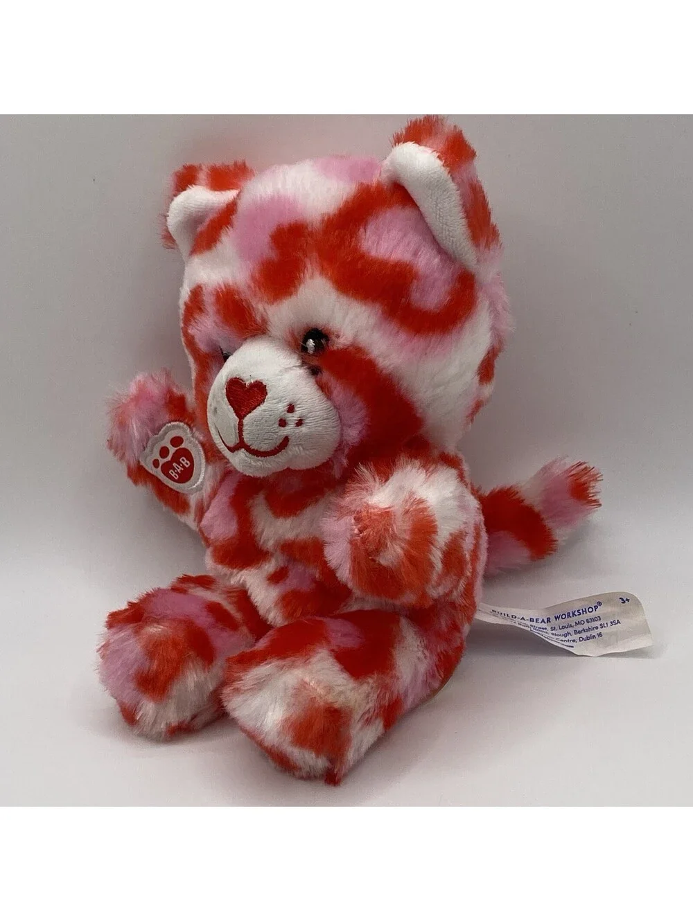 Build-A-Bear Mini Beans Wild Hearts Pink And Red Leopard Plush Stuffed Animal 7”